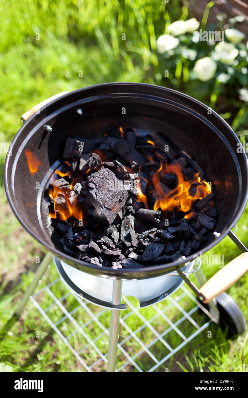 Sex brûlant du charbon, grill en feu Banque D'Images