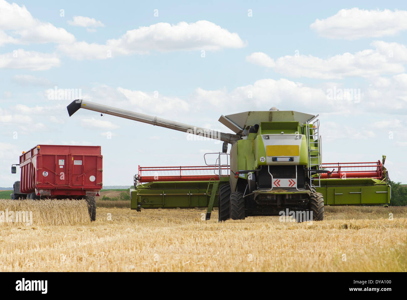 Combiner la récolte du blé à la ferme Banque D'Images