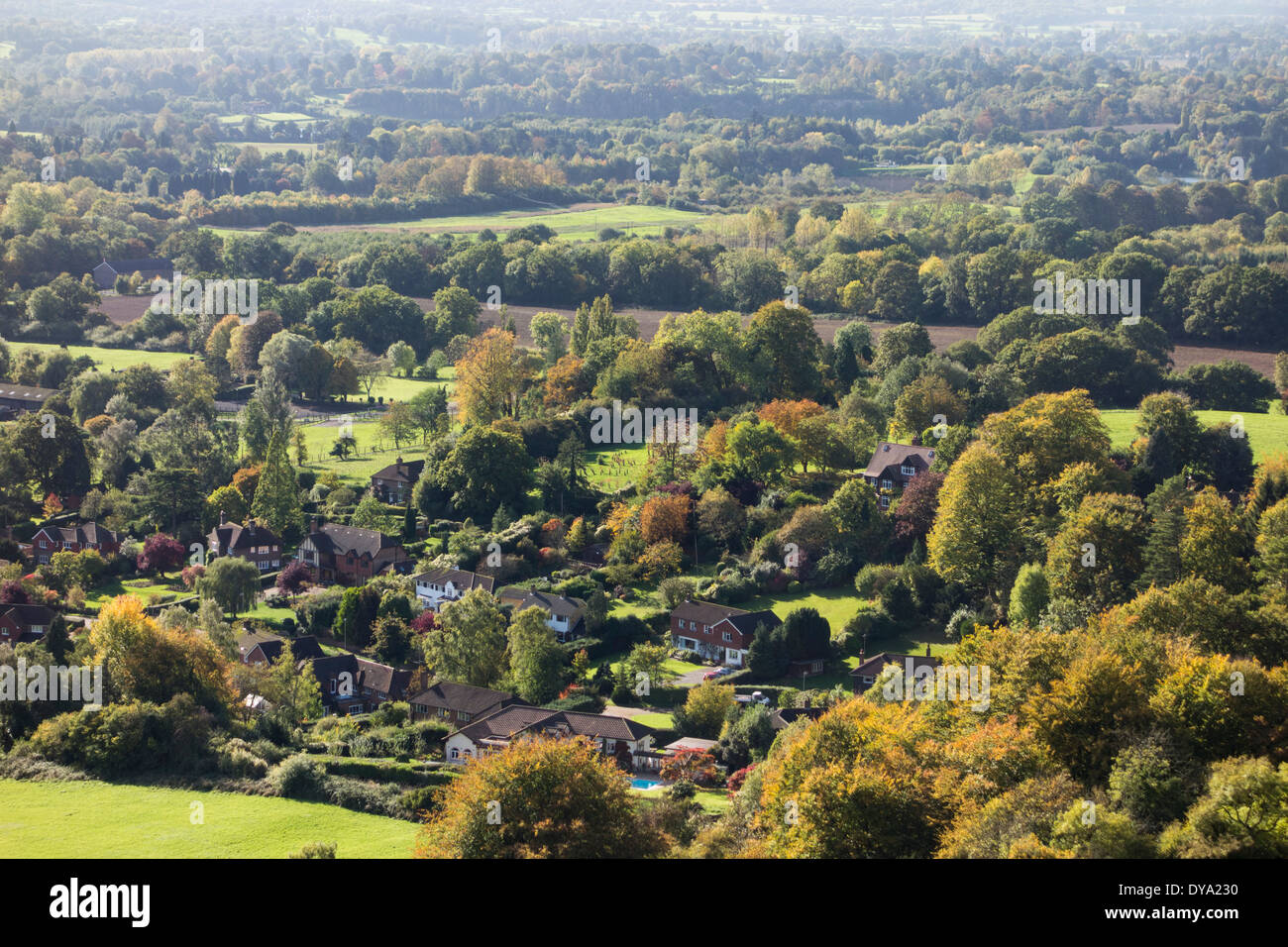 Avis de Surrey Hills de Colley Hill, Reigate, Surrey, UK Banque D'Images