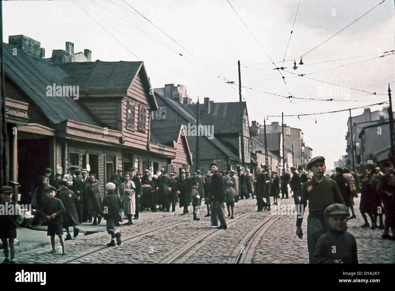 Historique de la DEUXIÈME GUERRE MONDIALE seconde guerre mondiale guerre seconde guerre mondiale Pologne nazie du ghetto de Lodz, rue nationale-socialiste Litzmannstadt scène streetca Banque D'Images