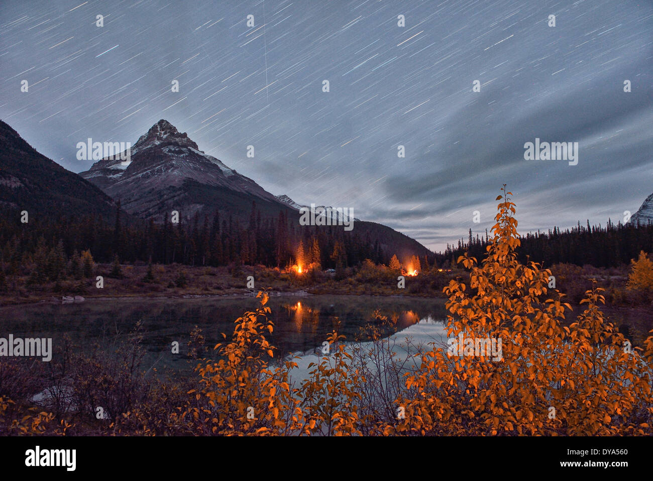 Amérique du Nord Canada Alberta Banff National Park automne automne paysage nature camp camping lac de feu nuit étoile star trail Banque D'Images