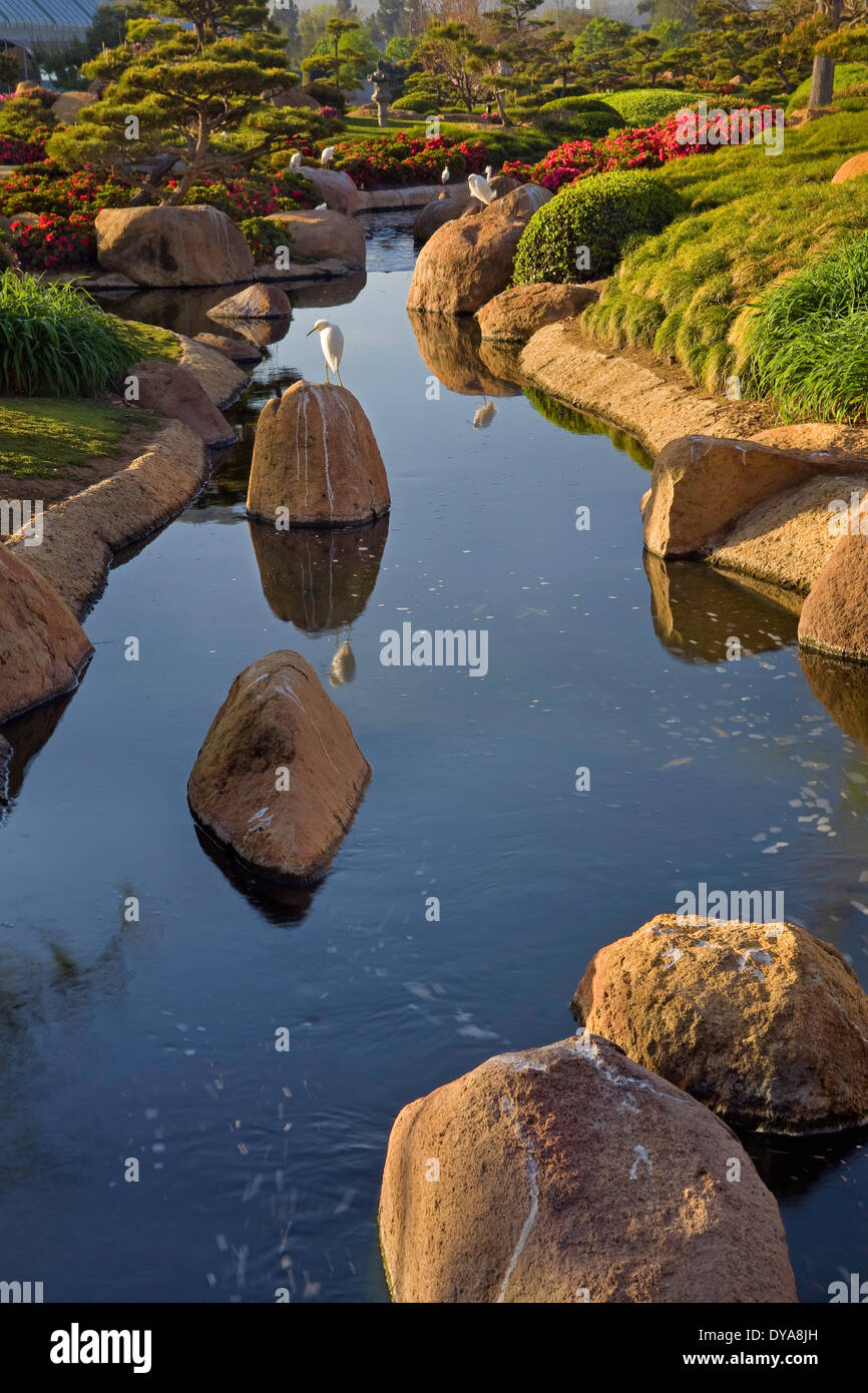 Jardin Jardin Japonais Tillman Van Nuys CA CALIFORNIE USA Amérique États-unis lantern morning sunrise az de l'eau de l'étang de couverture Banque D'Images