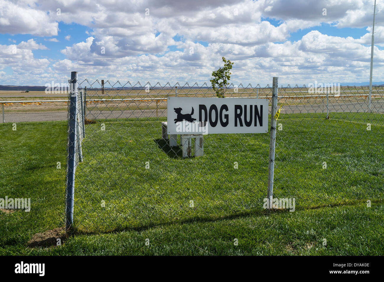 Clôturé en chien courir à un agrément de la route à côté de l'Interstate 5, à Kettleman City dans le centre de Vally de Californie. Banque D'Images