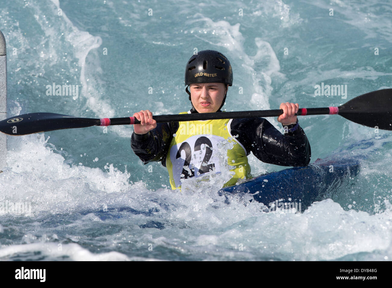 Emily IBBOTSON, finale B K1 Slalom femmes GO 2014 Essais Sélection Lee Valley White Water Centre, London, UK Banque D'Images