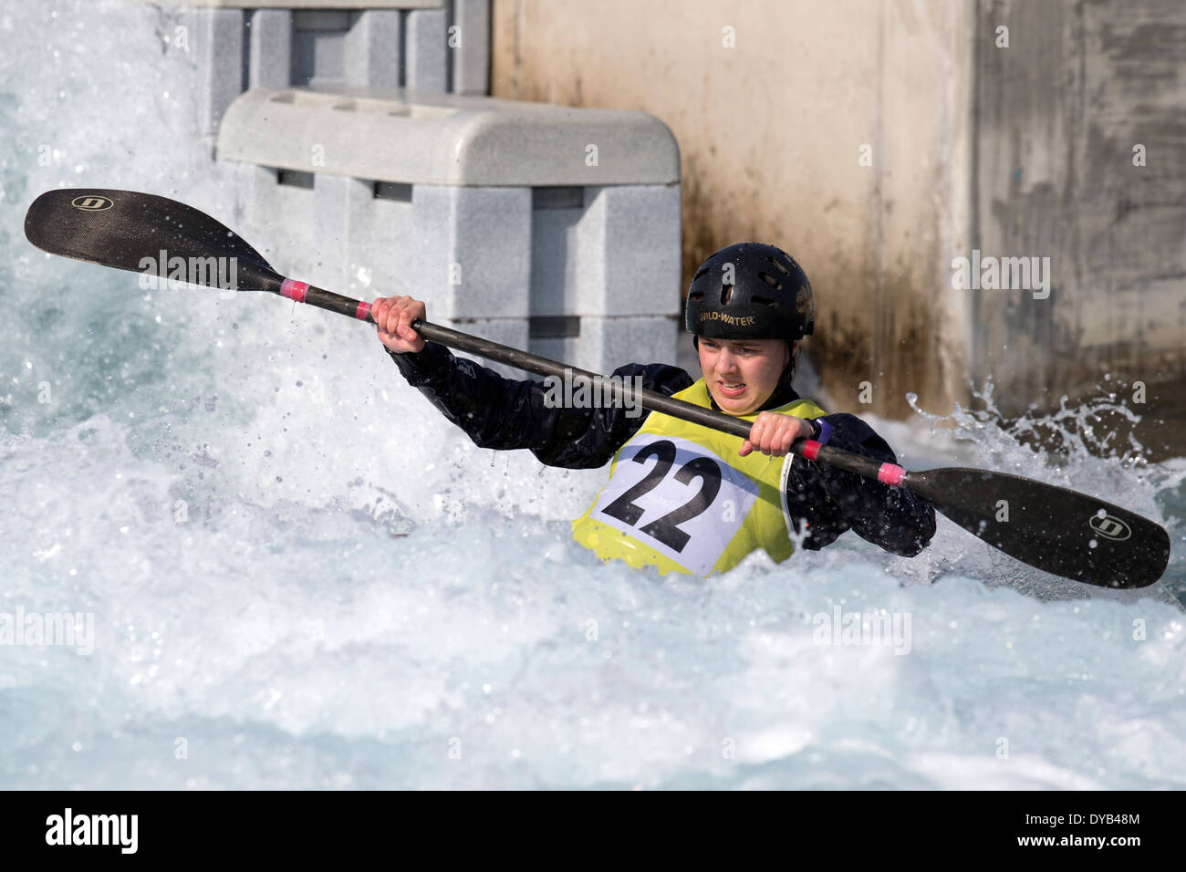 Emily IBBOTSON, finale B K1 Slalom femmes GO 2014 Essais Sélection Lee Valley White Water Centre, London, UK Banque D'Images