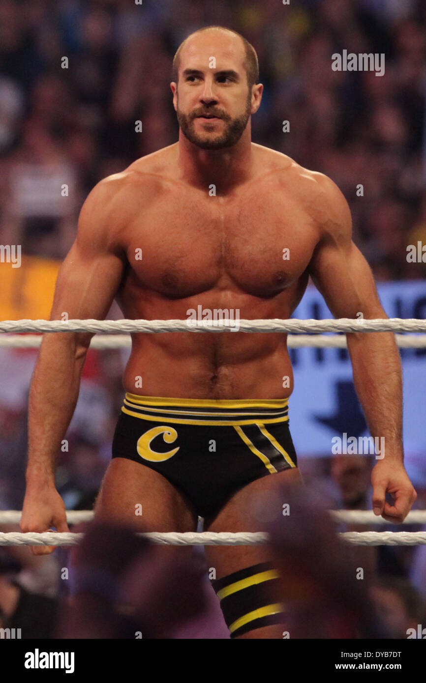 La Nouvelle-Orléans, Louisiane, Etats-Unis. 6ème apr 2014. CESARO célèbre sa victoire dans la bataille Royale André le Géant lors de Wrestlemania 30 à la BMW Super Dome. © Matt Roberts/ZUMA/ZUMAPRESS.com/Alamy fil Live News Banque D'Images
