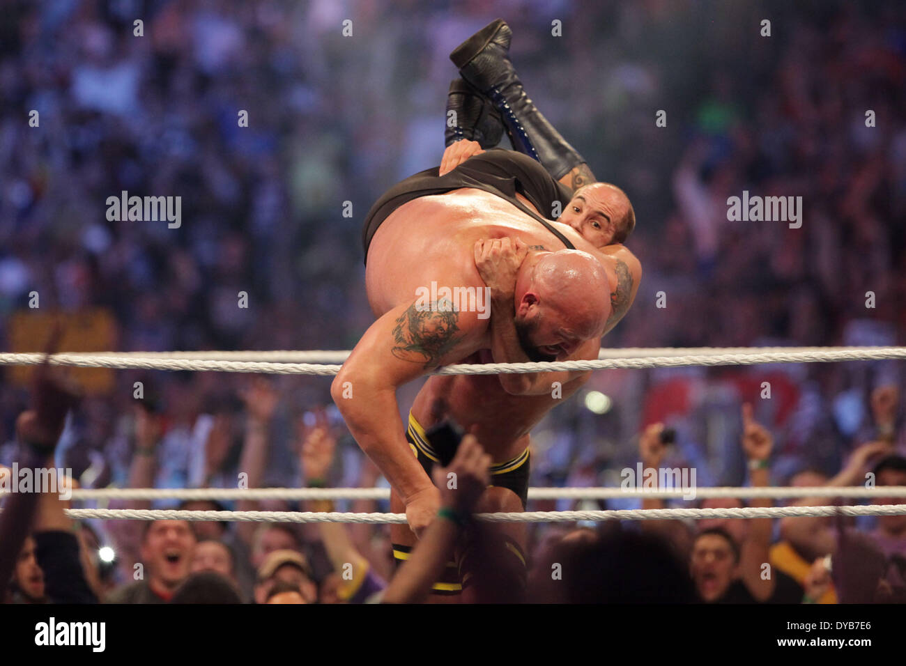La Nouvelle-Orléans, Louisiane, Etats-Unis. 6ème apr 2014. CESARO offre un body slam sur les 7 pieds, 400 livres plus grand spectacle pendant la bataille Royale André le Géant lors de Wrestlemania 30 à la BMW Super Dome. © Matt Roberts/ZUMA/ZUMAPRESS.com/Alamy fil Live News Banque D'Images