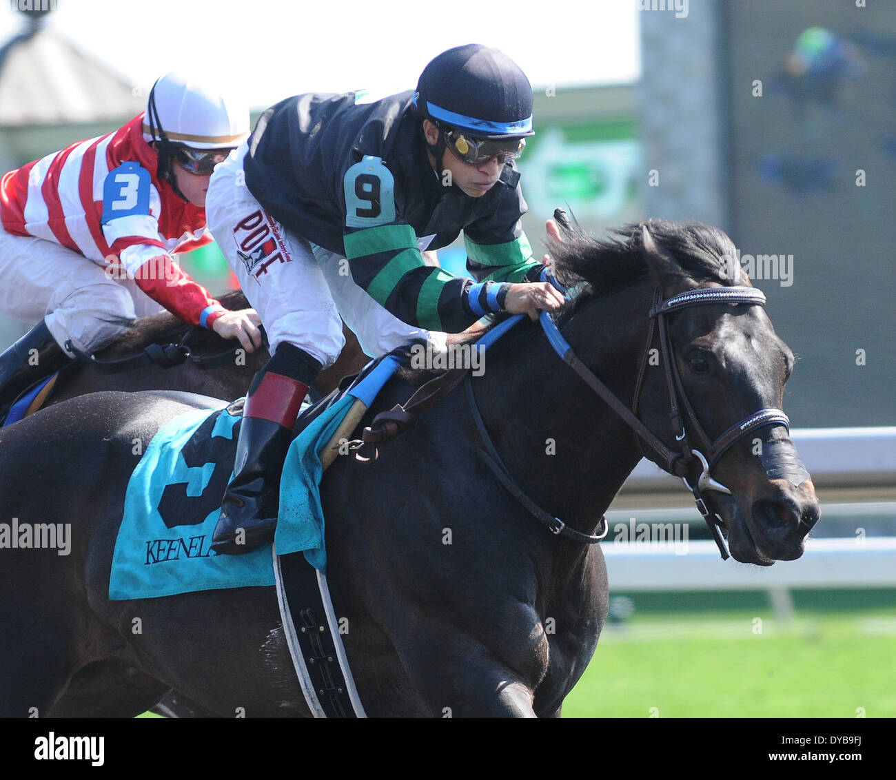 Lexington, Kentucky, USA. Apr 12, 2014. Avril 12, 2014 : Avis et jockey Alan Garcia gagne le G3 Commonwealth S. à Keeneland pour propriétaire Robert Trussell et formateur Kenny McPeek.Jessica Morgan/ESW/CSM/Alamy Live News Banque D'Images