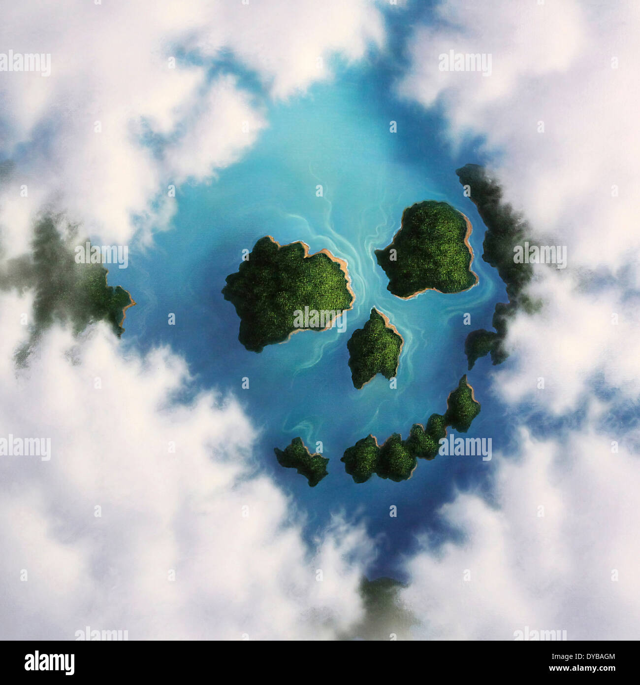 Encadrée par les nuages îles formant un crâne. Banque D'Images