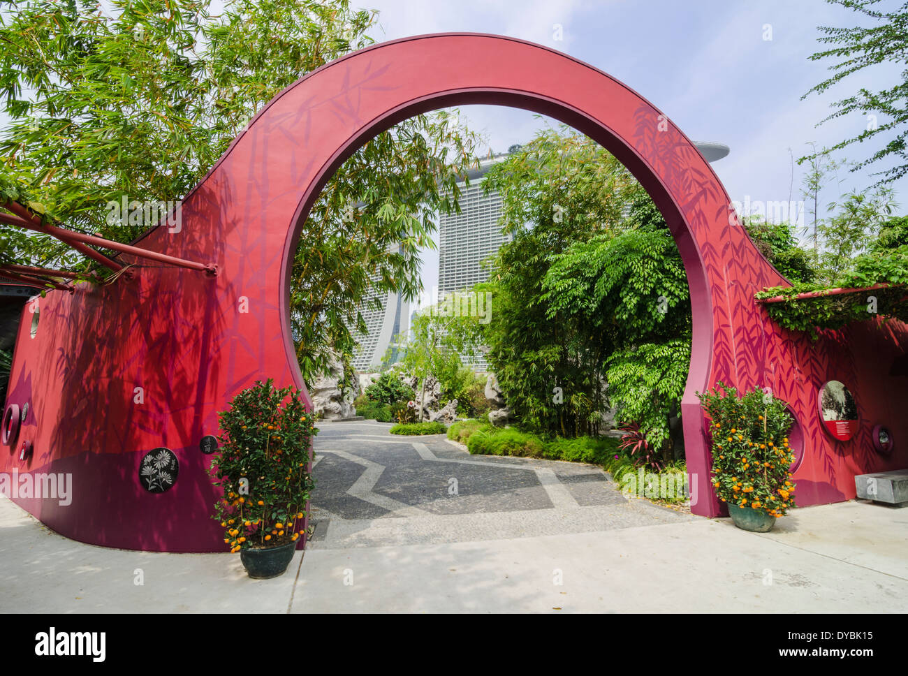 Entrée du jardin chinois, les jardins de la baie, à Singapour Banque D'Images