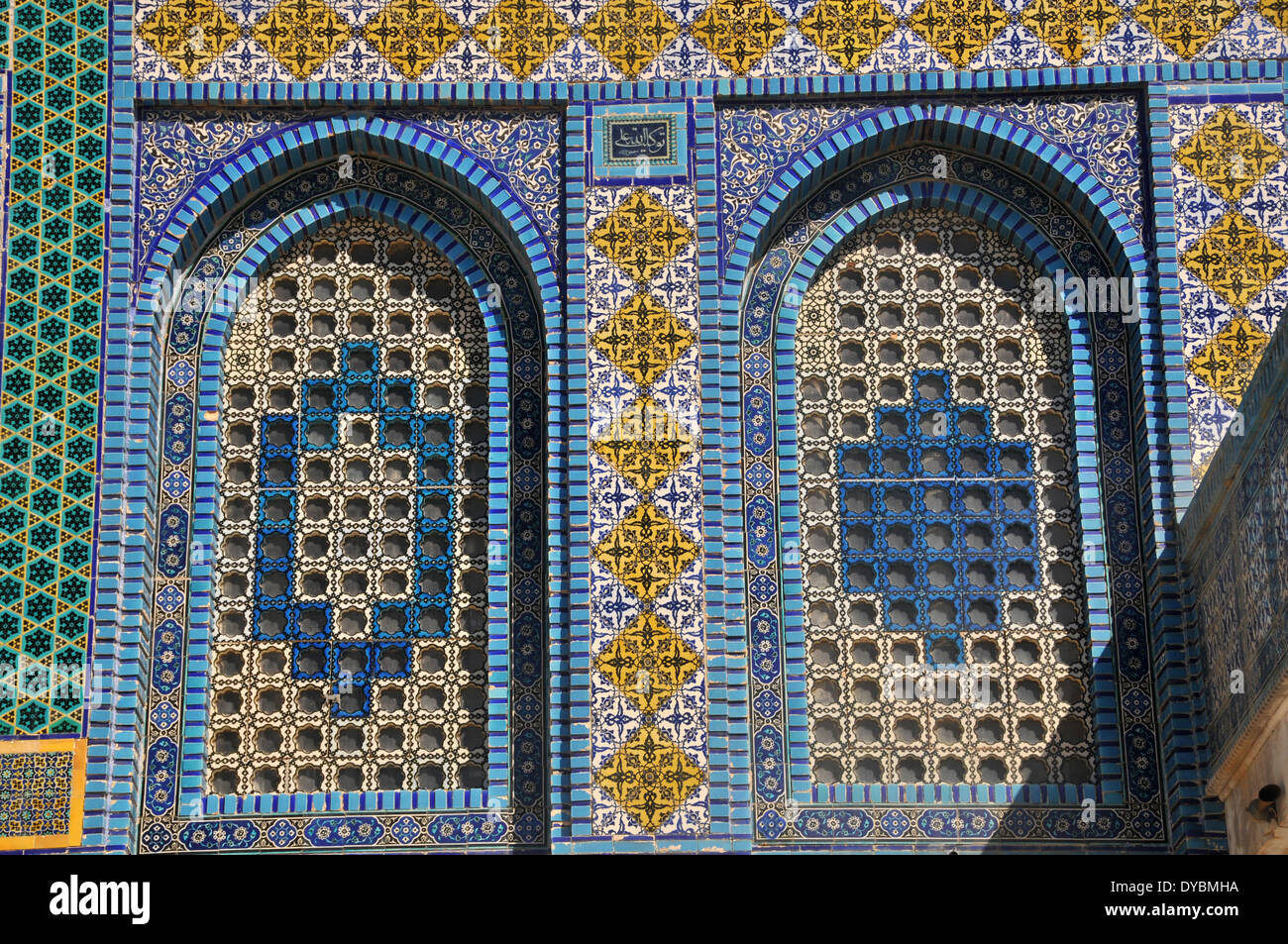 Détail de la fenêtre, Dôme du rocher sur le Mont du temple, mosquée, vieille ville de Jérusalem, Israël Banque D'Images