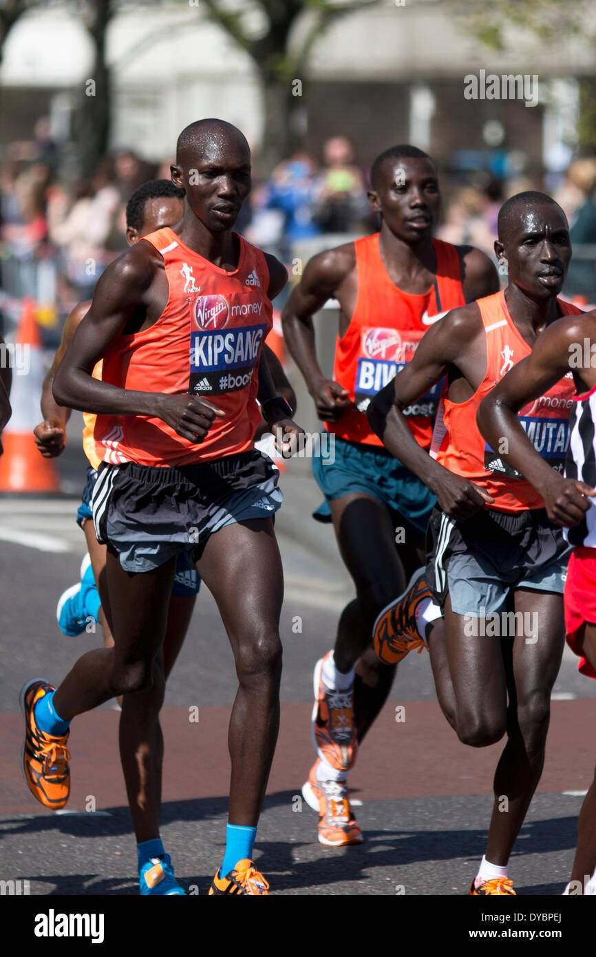 Londres, Royaume-Uni. 13 avr, 2014. Wilson KIPSANG 13 avril 2014. Virgin Money Marathon de Londres 2014, l'Autoroute, Londres, Royaume-Uni. Crédit : Simon Balson/Alamy Live News Banque D'Images
