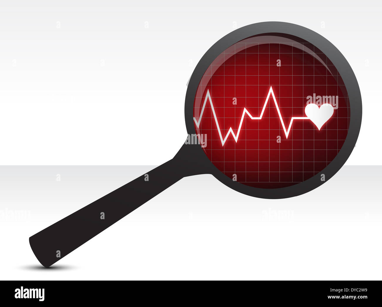 Coeur checkup, loupe illustration design over white Banque D'Images
