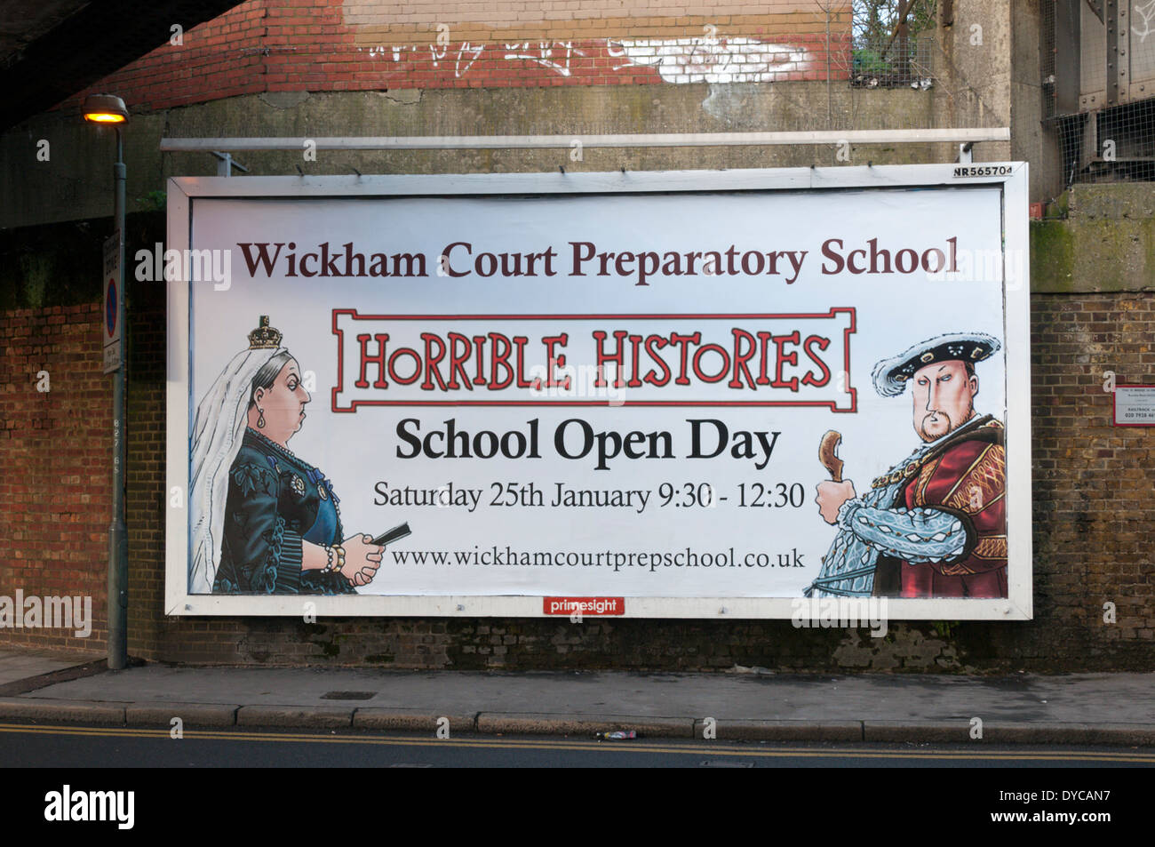 Des histoires horribles de l'École affiche annonçant une journée portes ouvertes à l'école préparatoire de la Cour Wickham. Banque D'Images