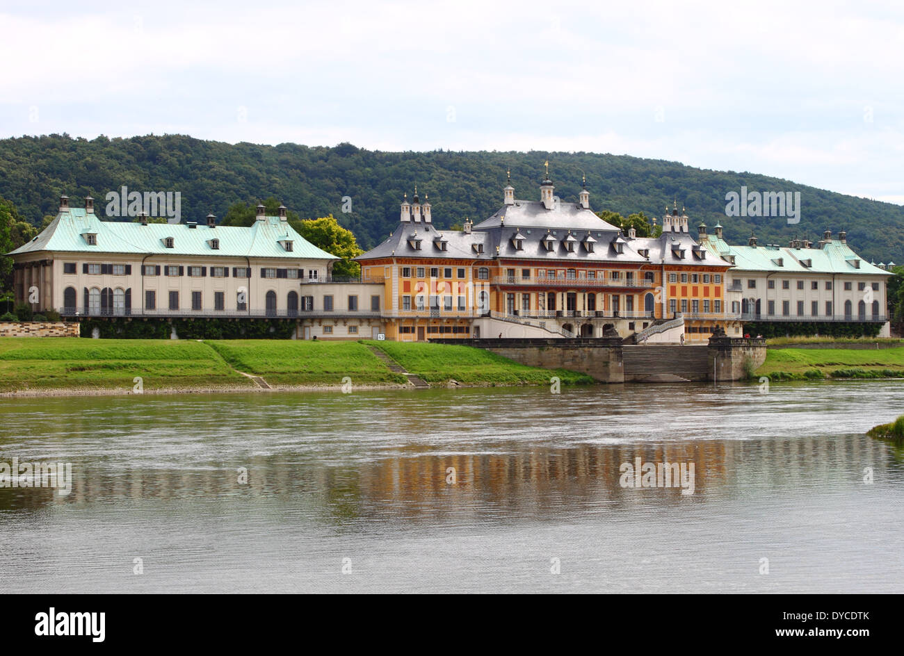 Vue paysage de château de Pillnitz, Dresde (Allemagne) Banque D'Images