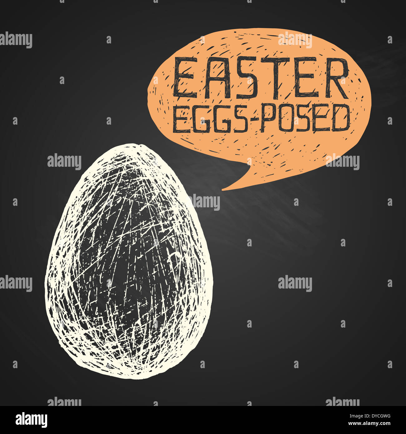 Easter Egg dessiné à la main avec une expression humoristique sur l'arrière-plan du tableau Banque D'Images