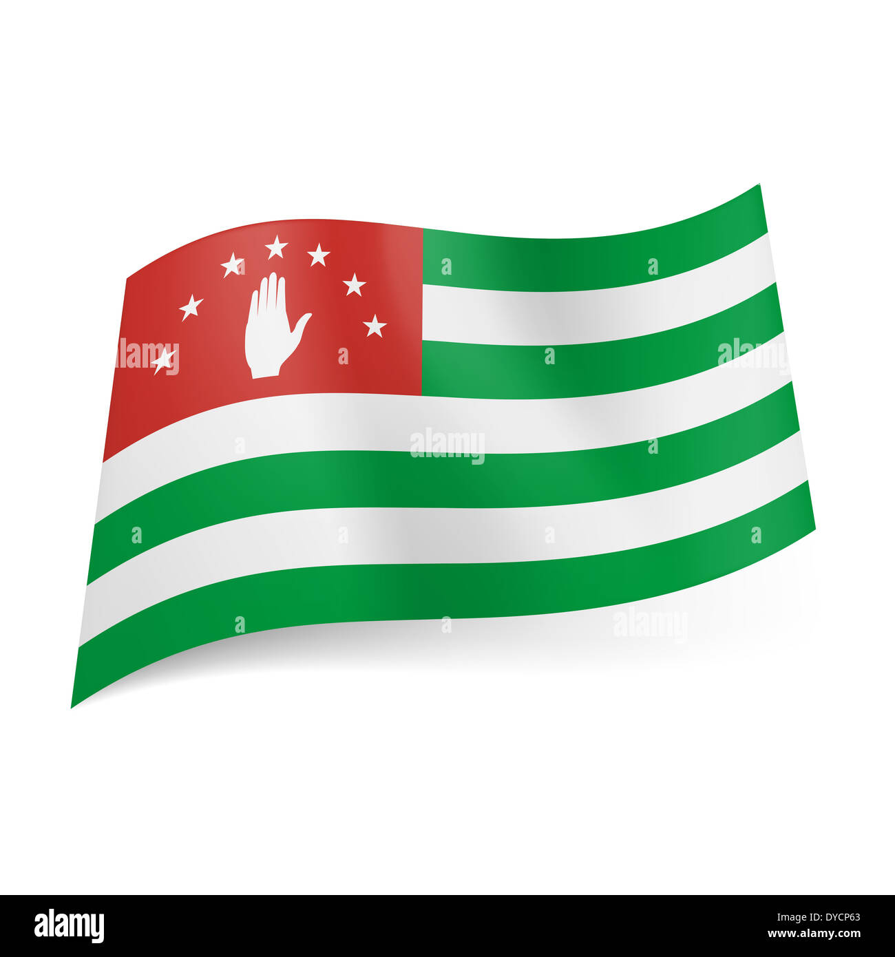 Drapeau national de l'Abkhazie vert et blanc bandes horizontales, rectangle rouge avec la main Drapeau national de l'Abkhazie vert et blanc bandes horizontales, rectangle rouge avec la main