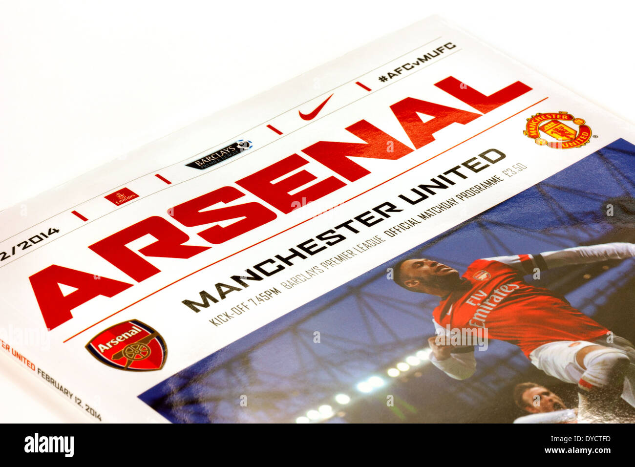 Arsenal vs Manchester United Premier League match de football programme de la saison de Premiership 2013-2014, Angleterre Banque D'Images