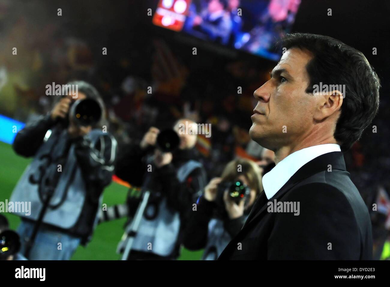 Rome, Italie. Apr 12, 2014. Ligue de football Serie A match. Que les Roms par rapport à l'Opération Atalanta. Rudi Garcia Roma : Action Crédit Plus Sport/Alamy Live News Banque D'Images