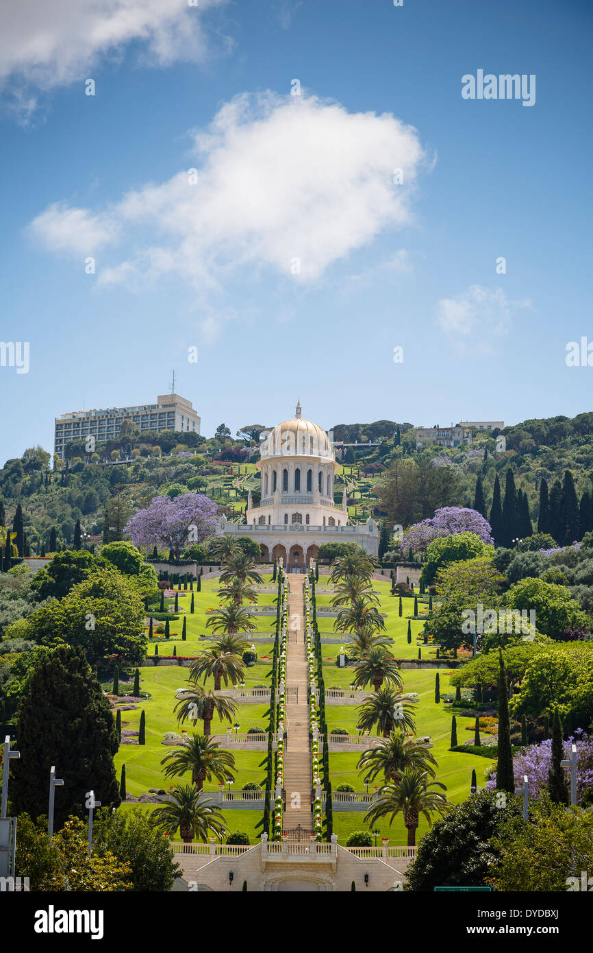 Vue sur les jardins de Bahai, Haïfa, Israël. Banque D'Images