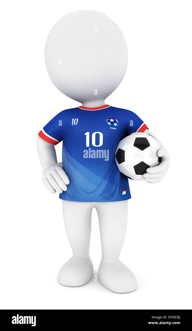 Les blancs 3d avec le joueur de soccer jersey bleu, isolé sur fond blanc, image 3D Banque D'Images