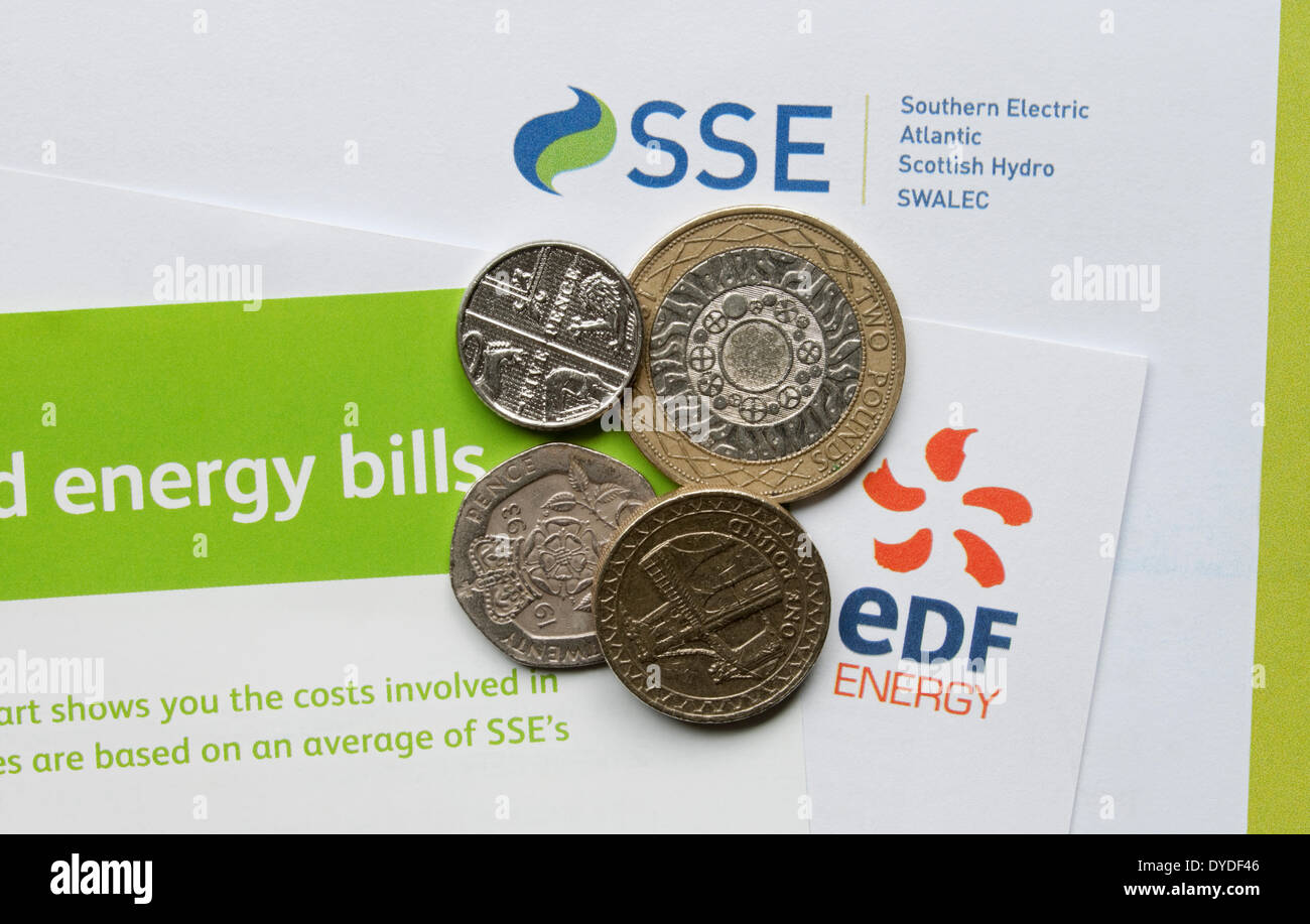 EDF Energy et SSE du gaz et de l'électricité, la hausse des prix. Banque D'Images