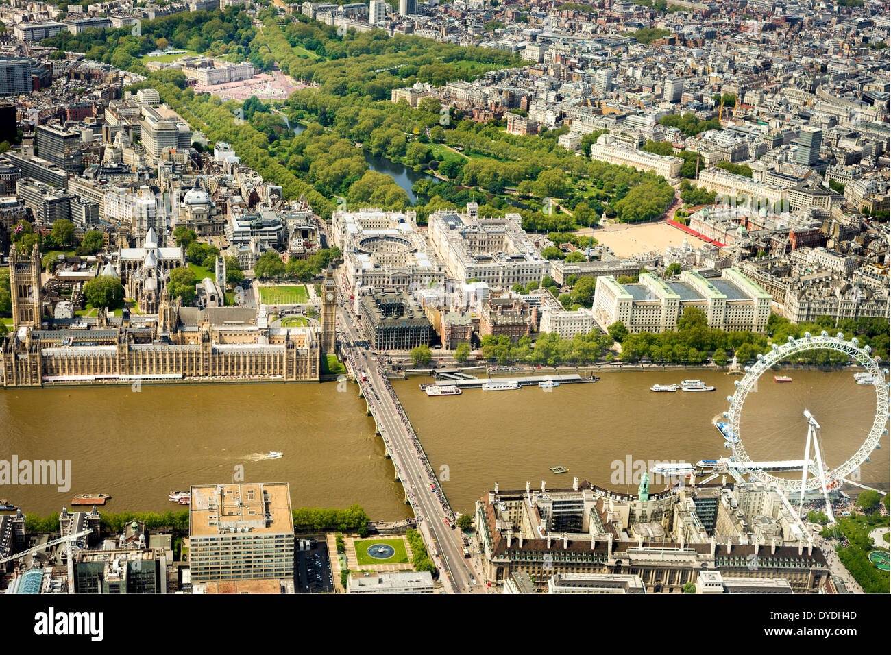 Vue aérienne de certains des principaux monuments de Londres. Banque D'Images