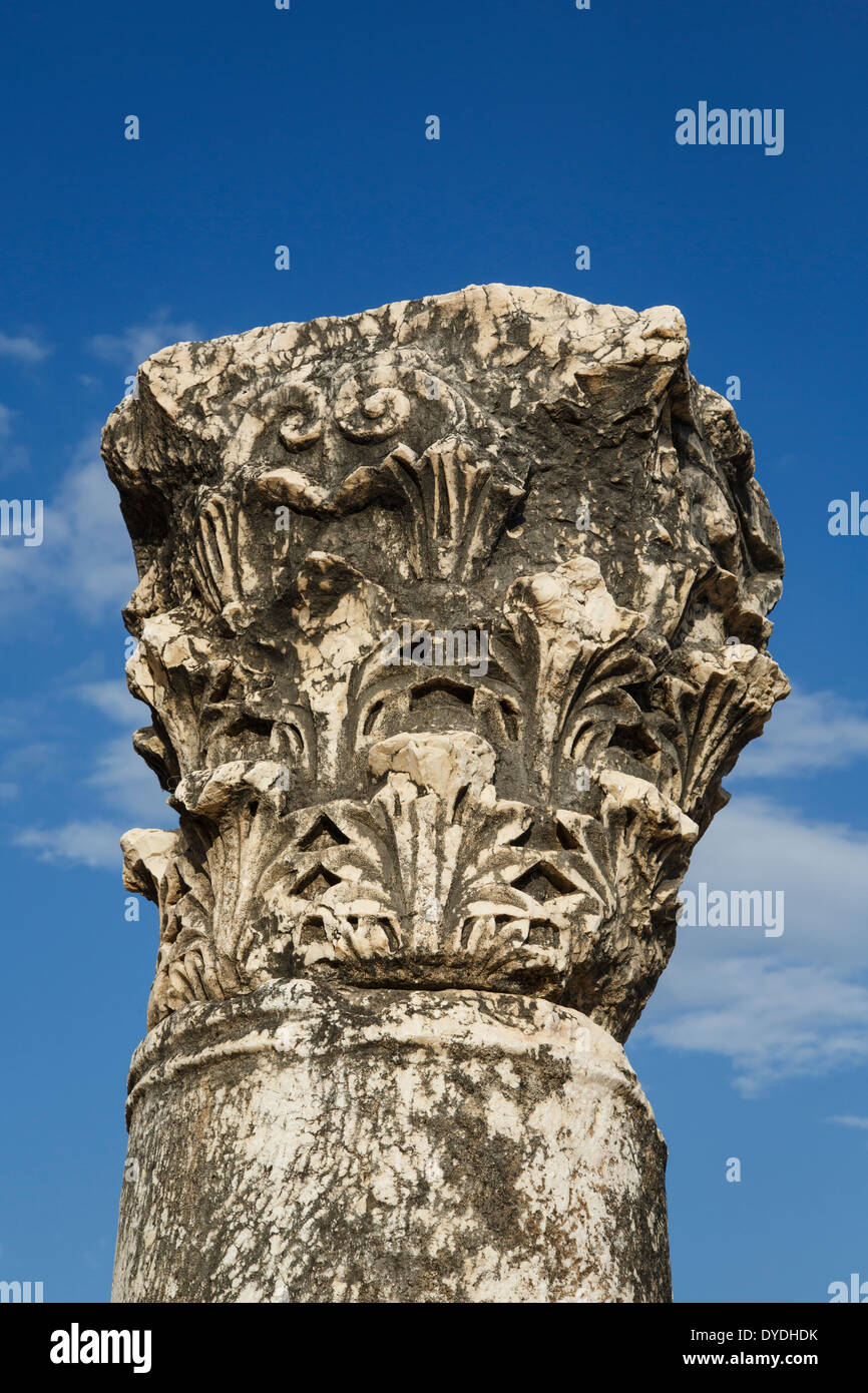 Ruines de l'ancienne synagogue de Capharnaüm de la mer de Galilée, en Israël. Banque D'Images