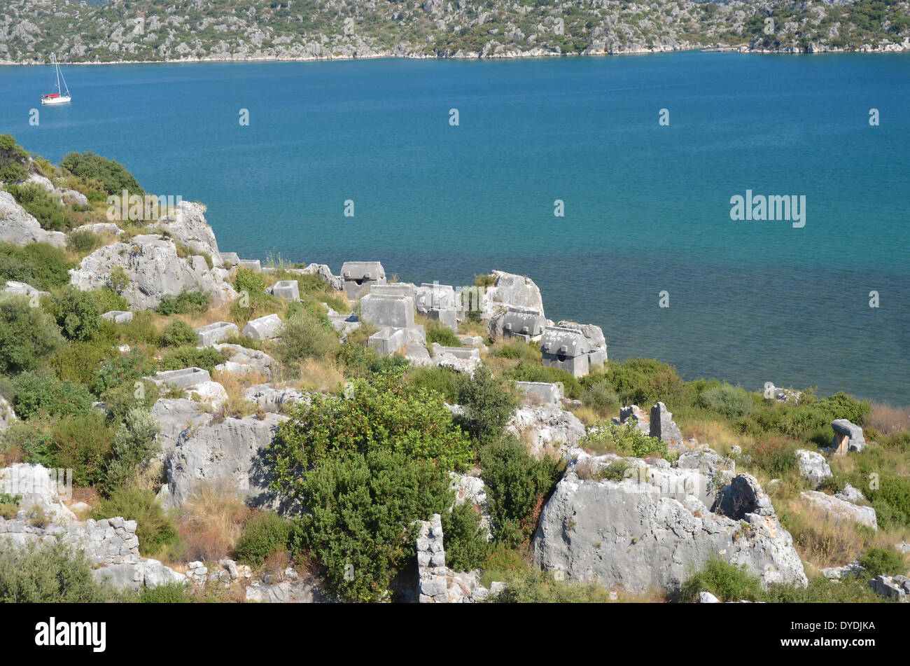 Apollonia Lycie Turquie grecque byzantine ancienne nécropole romaine archéologie de l'eau de mer d'Antalya kilicli enterrement rock dead dea Banque D'Images