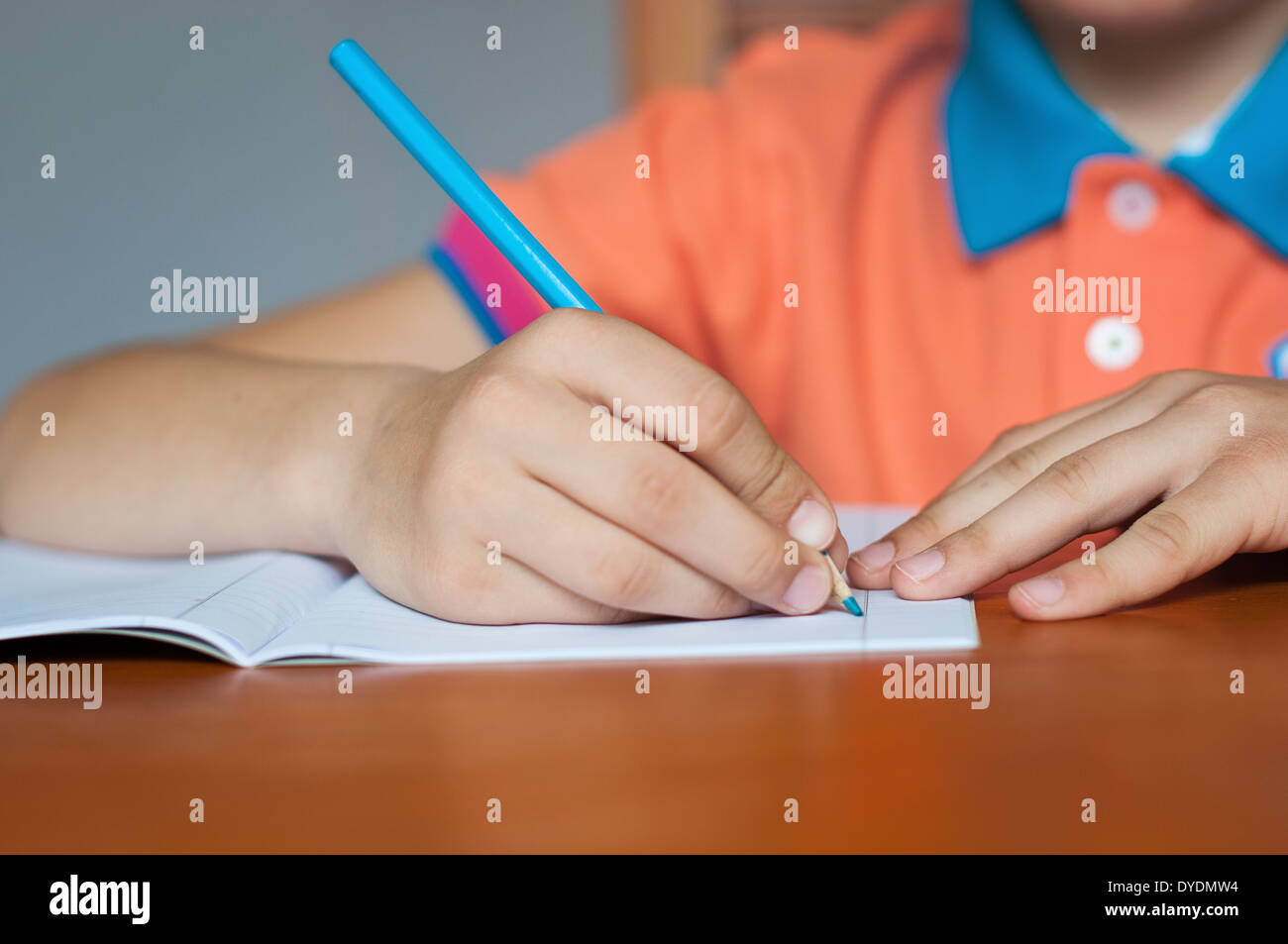 L'élève garçon faisant travailler à l'école 24 Banque D'Images