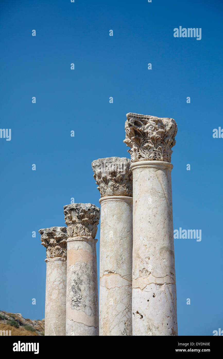 Ruines de l'Roman-Byzantine ville Scythopolis, tel le parc national de Beit Shean, Beit Shean, Israël. Banque D'Images