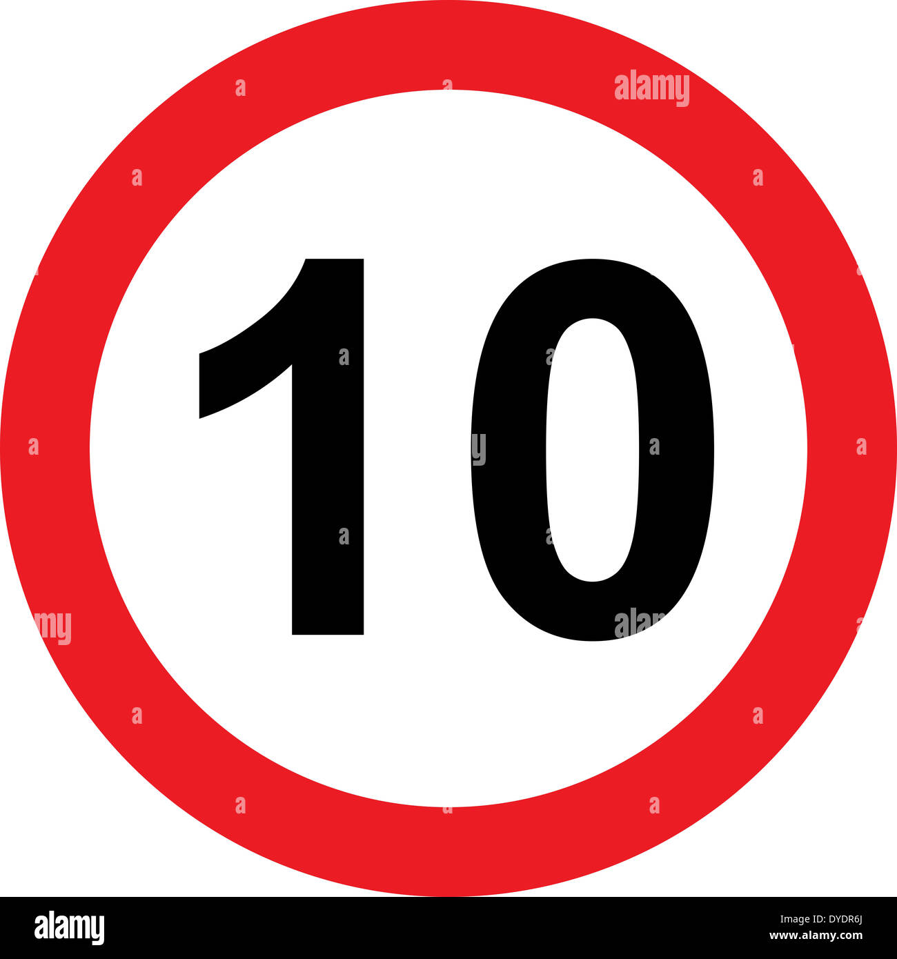 Limitation de vitesse 10 road sign on white background Banque D'Images