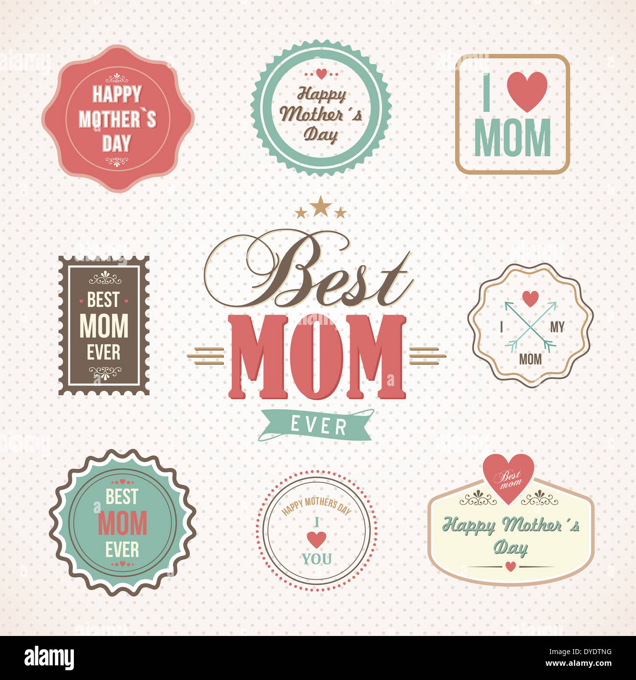 Happy Mothers Day retro vintage label set. Couches d'illustration vectorielle pour une manipulation facile et coloris. Banque D'Images