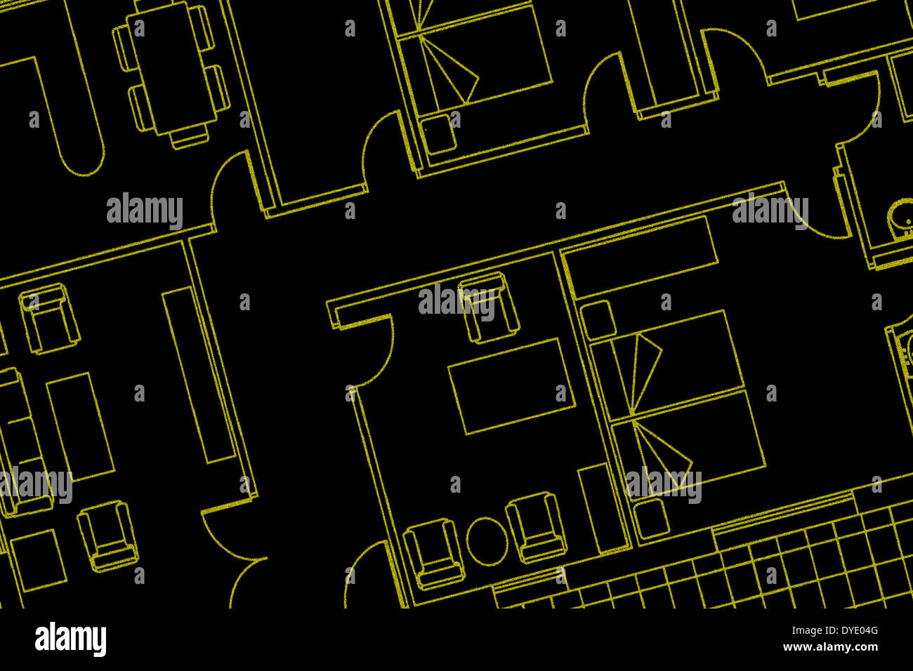 Plan de maison en fond noir Banque D'Images