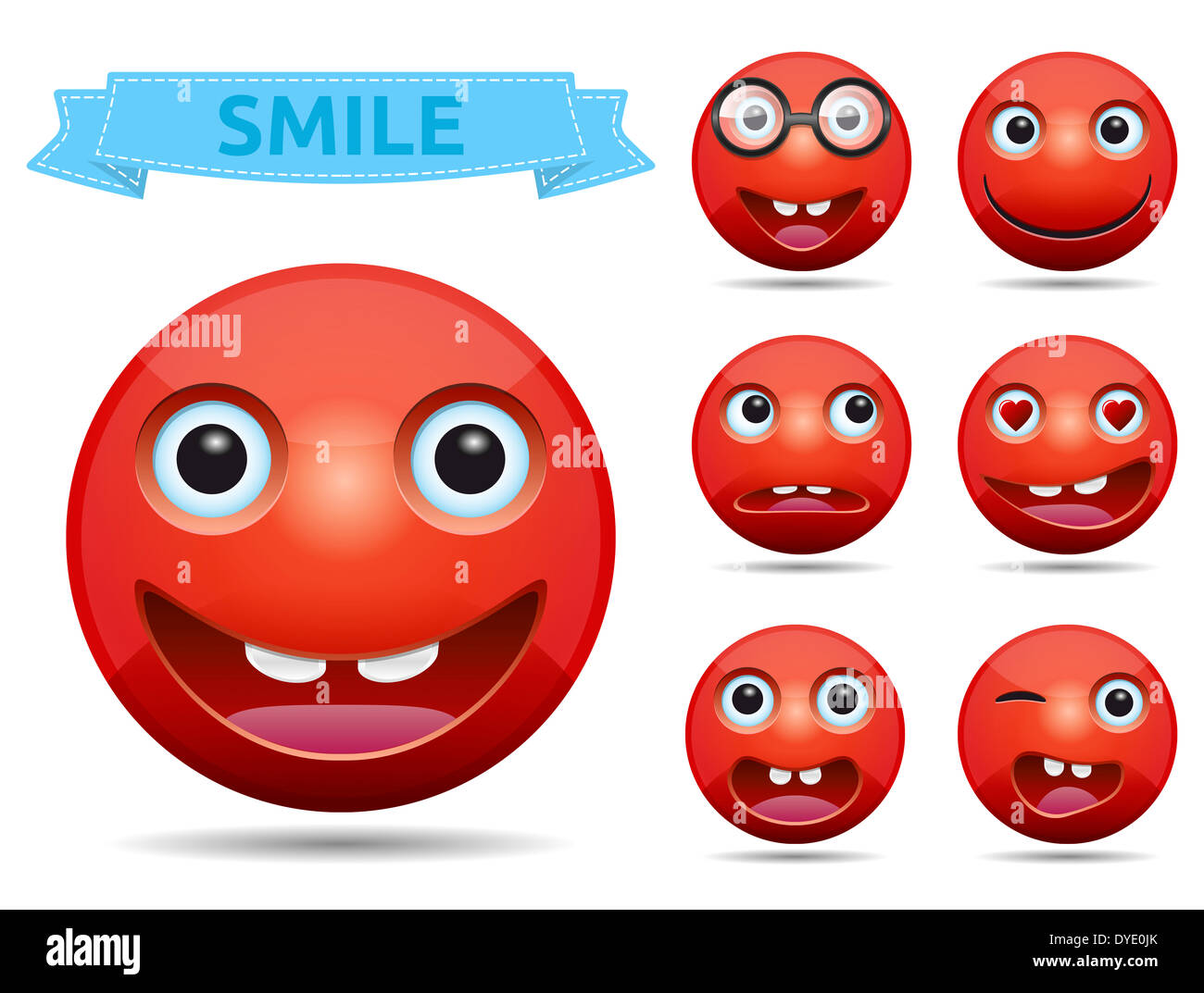 Isolés, Funny cercle rouge smiley emoticon brillant. Banque D'Images