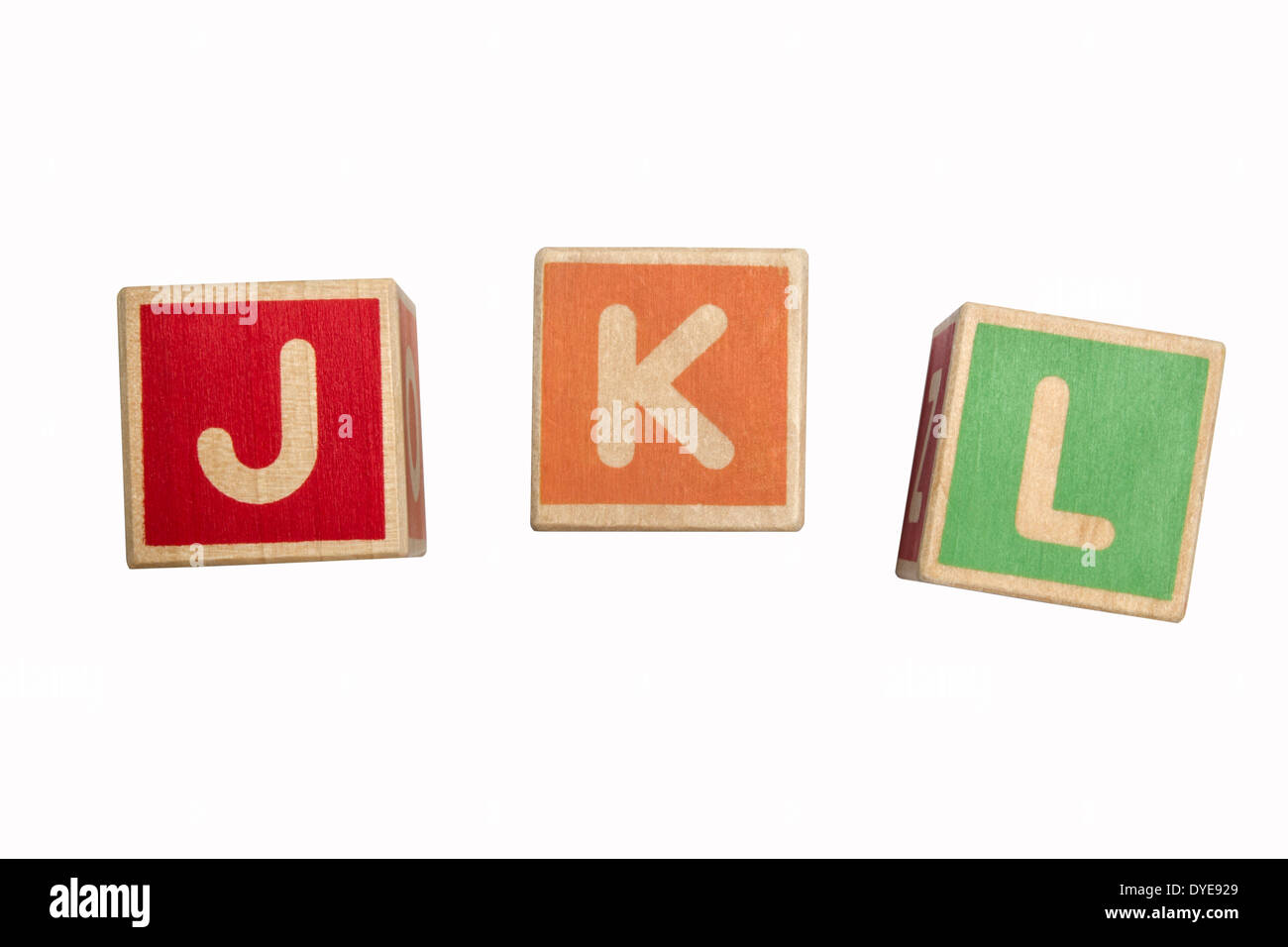 Alphabet blocks JKL isolé sur fond blanc Banque D'Images