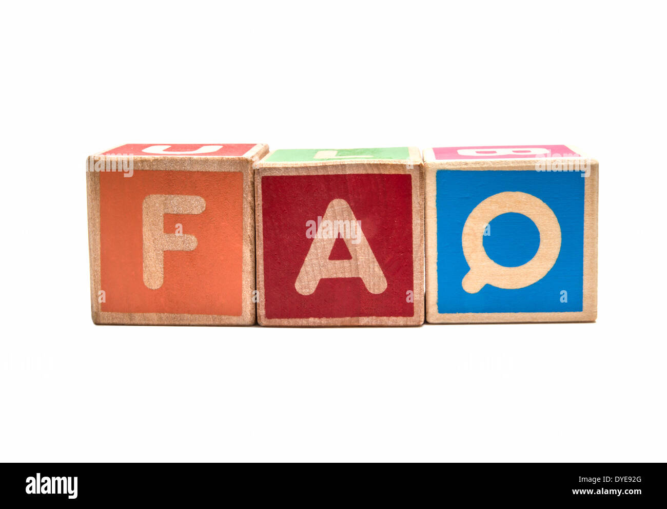 Alphabet blocks FAQ isolé sur fond blanc Banque D'Images