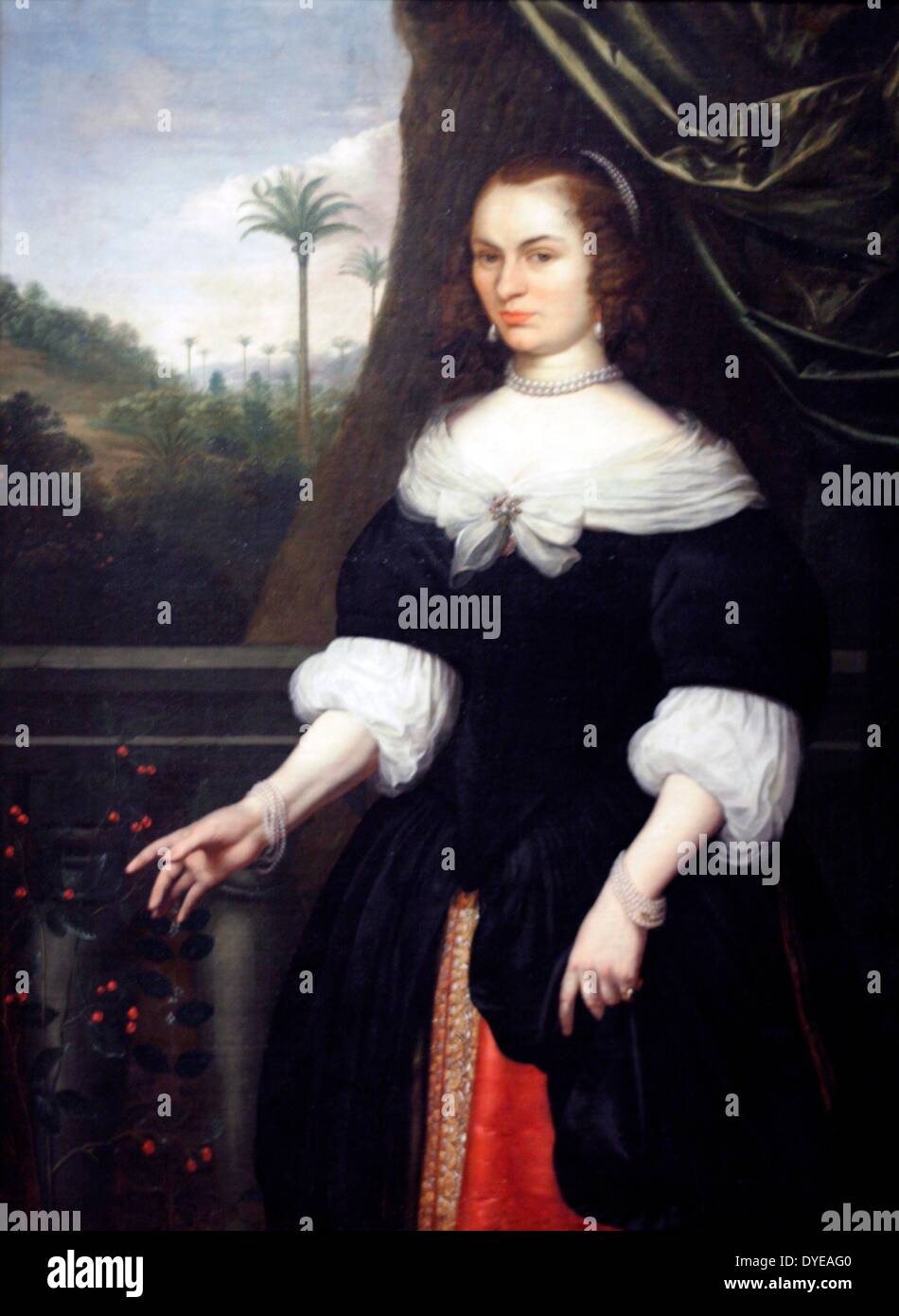 Jan Valckenburgh (1623-1667), directeur général de la Côte d'or par Daniel Vertangen (c 1600 - 1684) huile sur toile, c 1660. Jan Valckenburgh, ici en full regalia avec son armure et commandant's baton, deux fois a été directeur général de l'Afrique sur la Gold Coast. Dans l'arrière-plan est noir son employé de maison, avec une médaille d'montrant Fort Elmina. Sa femme était les riches Dina SMLE. Son père était aussi un commerçant sur la Côte d'or. Banque D'Images