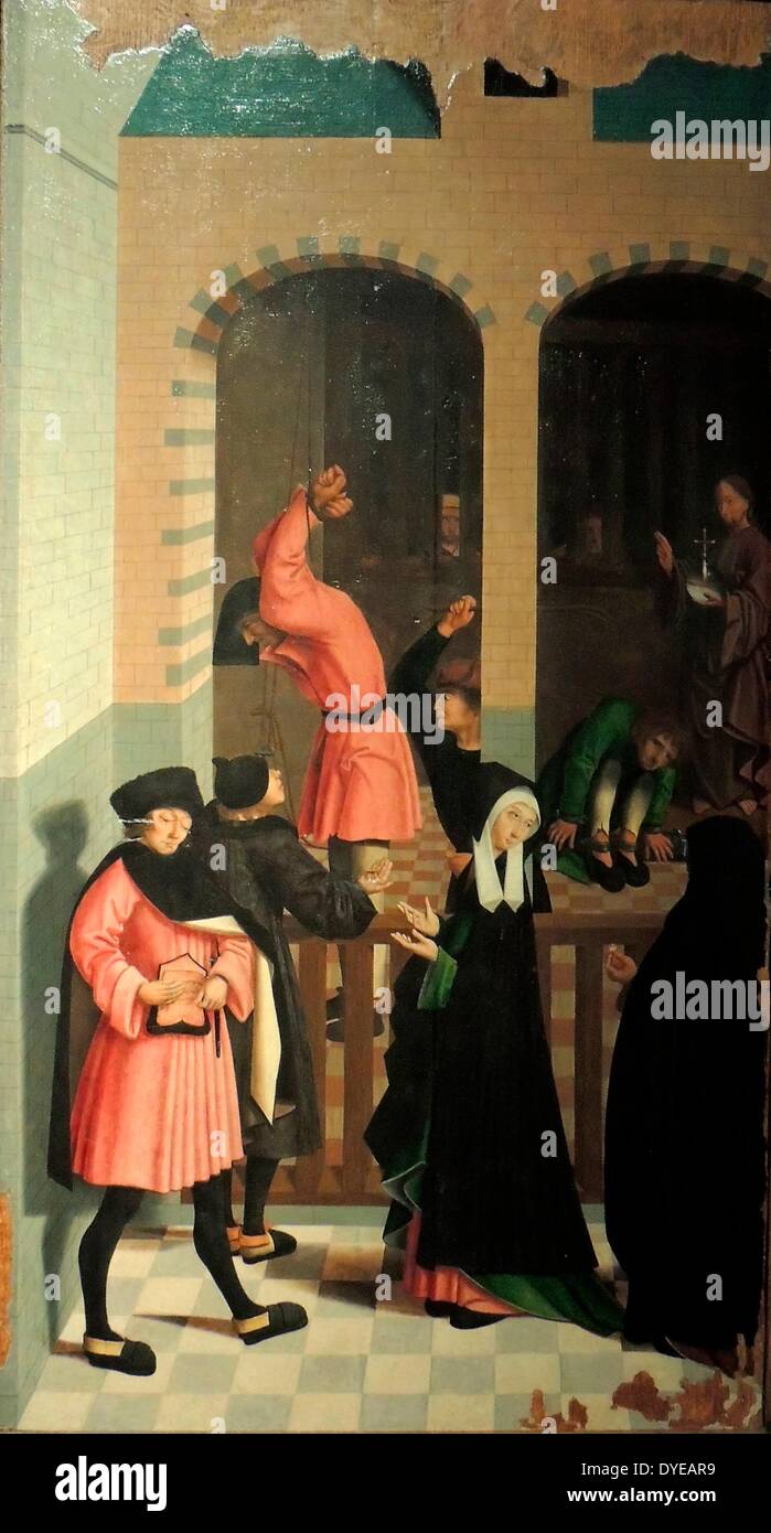 Les sept oeuvres de miséricorde par le maître d'Alkmaar (actif 1490-1510), Alkmaar, 1504, huile sur panneau. Une ville néerlandaise est la toile de fond de ce récit qui montre comment un bon chrétien devrait aider ceux qui en ont besoin. Christ se tient parmi les spectateurs dans presque chaque panneau. Les scènes donnent une impression de la société urbaine autour de 1500. Le travail a été gravement endommagée pendant l'iconoclasme de 1566, lorsque l'église catholique romaine ont été saccagées par les Protestants. Banque D'Images