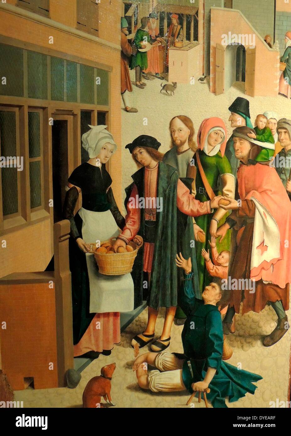 Les sept oeuvres de miséricorde par le maître d'Alkmaar (actif 1490-1510), Alkmaar, 1504, huile sur panneau. Une ville néerlandaise est la toile de fond de ce récit qui montre comment un bon chrétien devrait aider ceux qui en ont besoin. Christ se tient parmi les spectateurs dans presque chaque panneau. Les scènes donnent une impression de la société urbaine autour de 1500. Le travail a été gravement endommagée pendant l'iconoclasme de 1566, lorsque l'église catholique romaine ont été saccagées par les Protestants. Banque D'Images