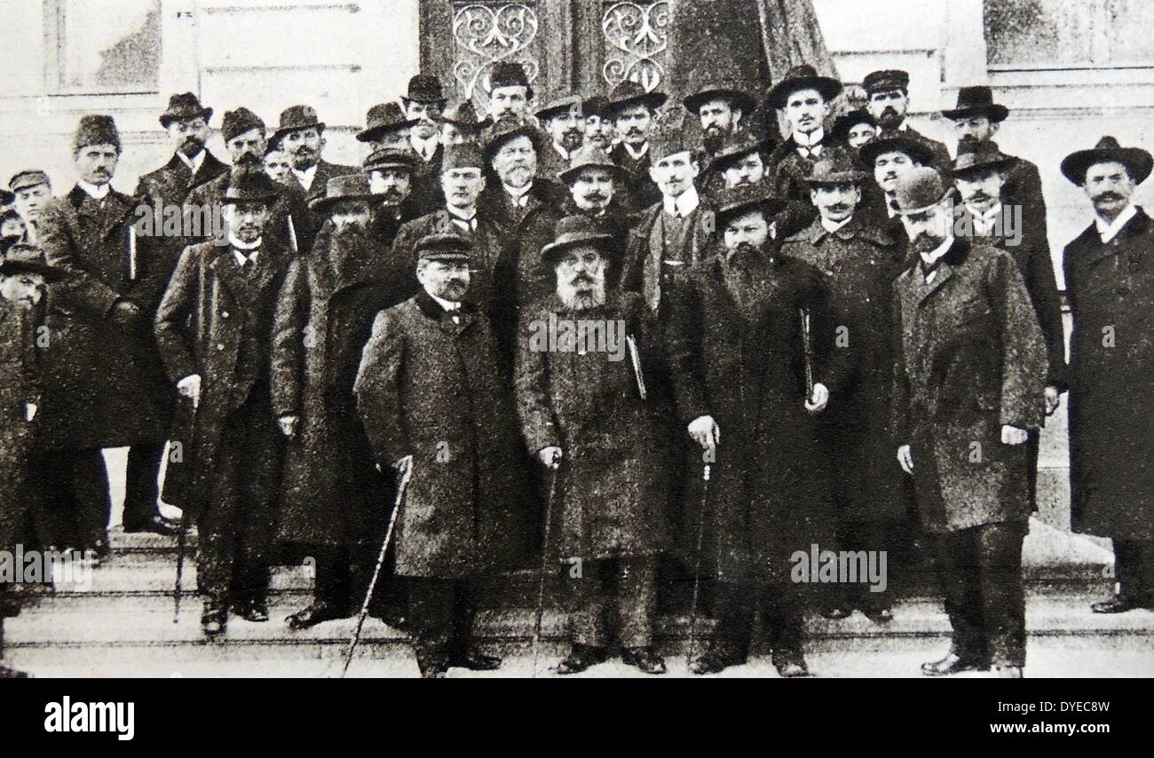 Le premier social-démocrate des Balkans conférence tenue à Belgrade en 1909, a eu lieu sous le signe de la lutte contre les préparatifs de la guerre des Balkans. Au milieu, D. Blagoev. daté 1909 Banque D'Images