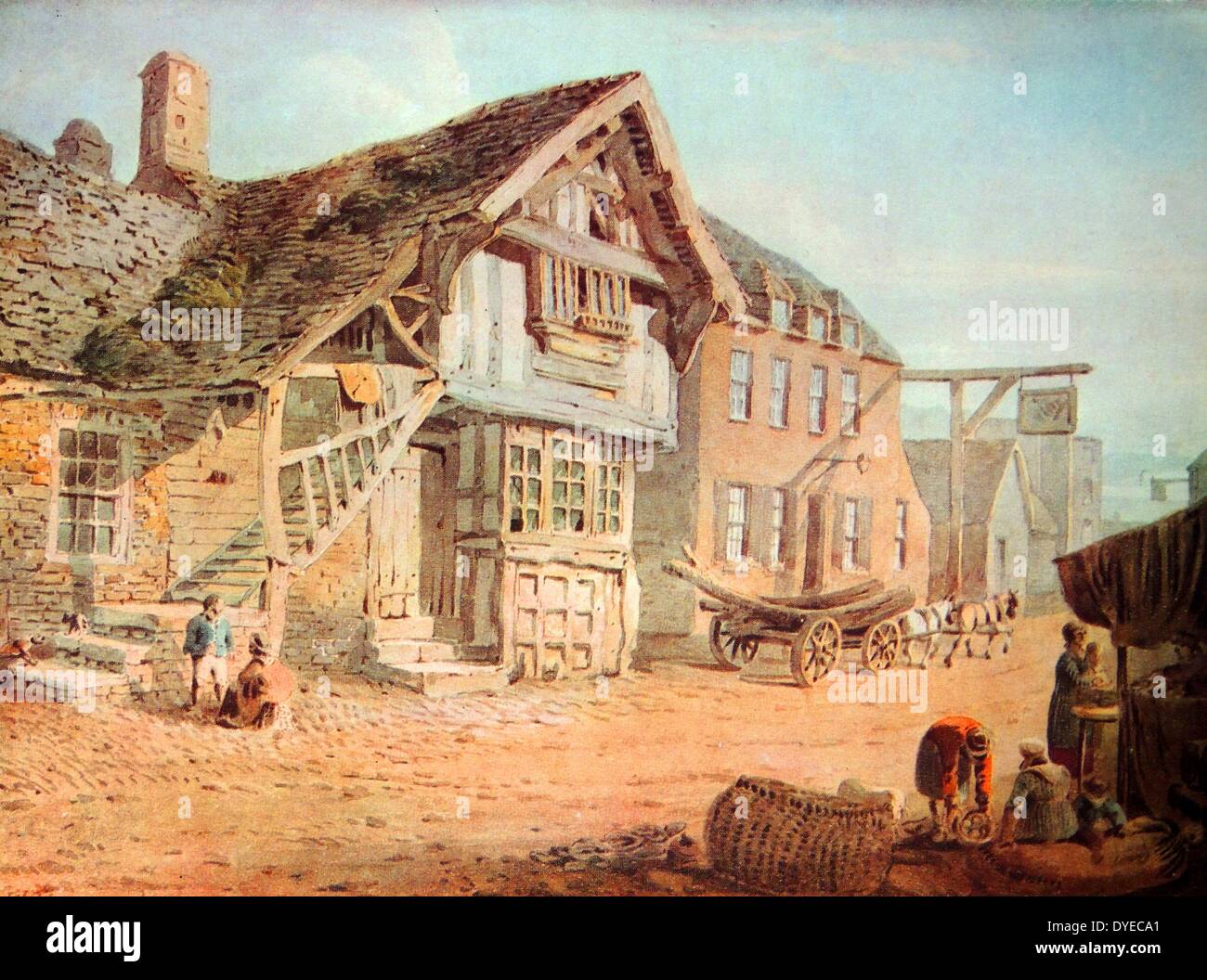 La peinture de paysage intitulé 'voir' à Conwy Llandudno est un classique ville close dans le Nord du Pays de Galles. Par John Varley (1778 - 1842) l'anglais Water-Colorist et astrologue. Datée 1801 Banque D'Images