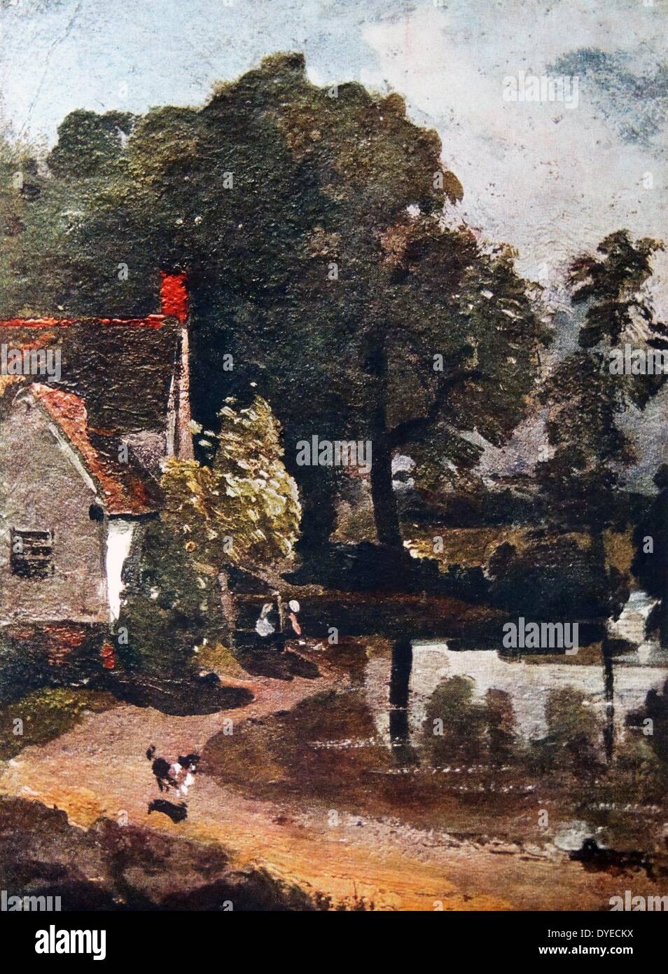 Peinture d'un 16e siècle chalet situé dans la région de Dedham Vale. Maintenant connue sous le nom de Willy Lott's Cottage. Par John Constable (1776 - 1837) peintre romantique anglais connu pour ses peintures de paysage. Datée 1814 Banque D'Images