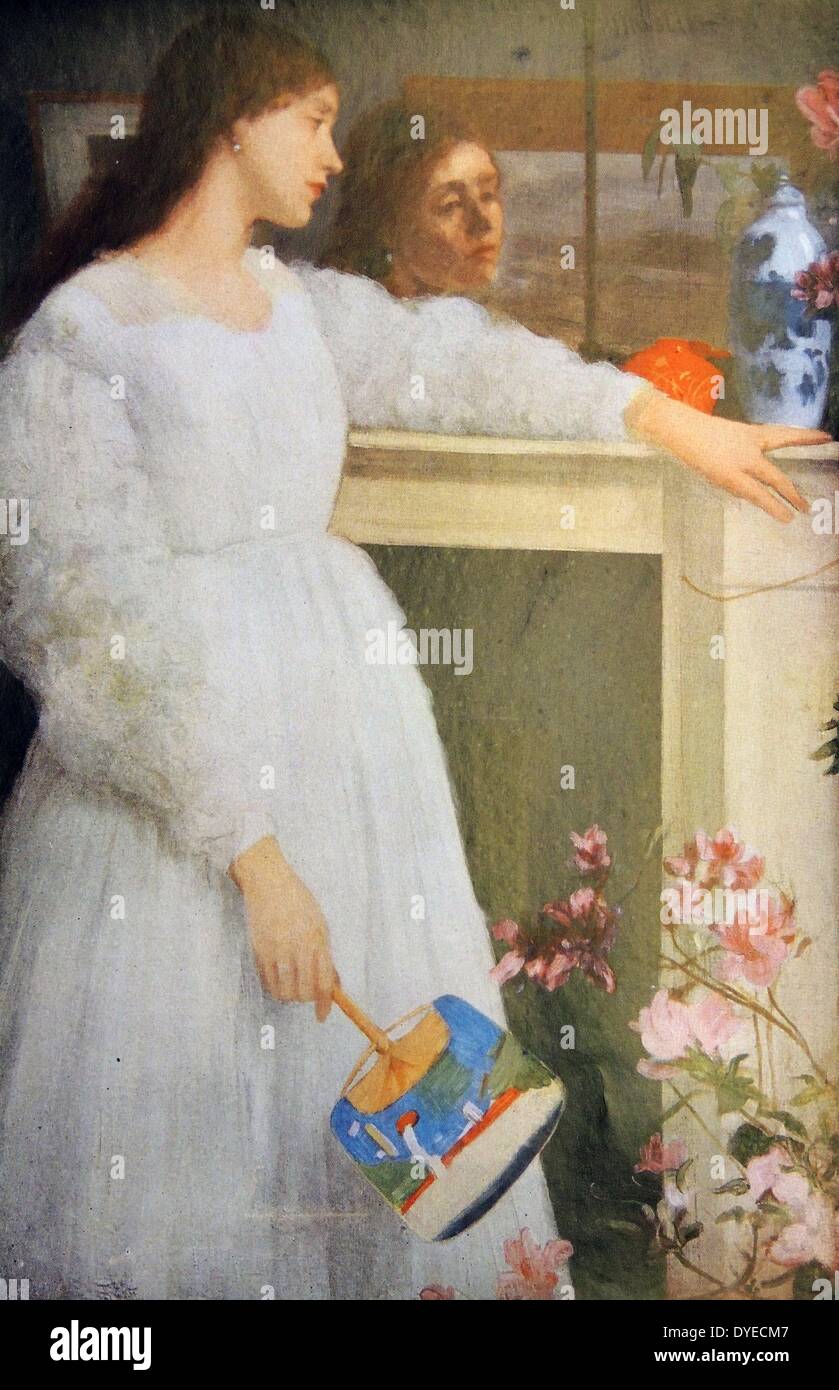 Peinture à l'huile intitulée "Symphony in White, no 2 : La petite fille Blanche' - mieux connue sous le nom de la petite fille blanche- La peinture montre une femme sur trois-quart figure debout près d'une cheminée avec un miroir au-dessus. Par James Abbott McNeill Whistler (1834 - 1903) né à l'américaine, l'artiste britannique . Datée 1865 Banque D'Images