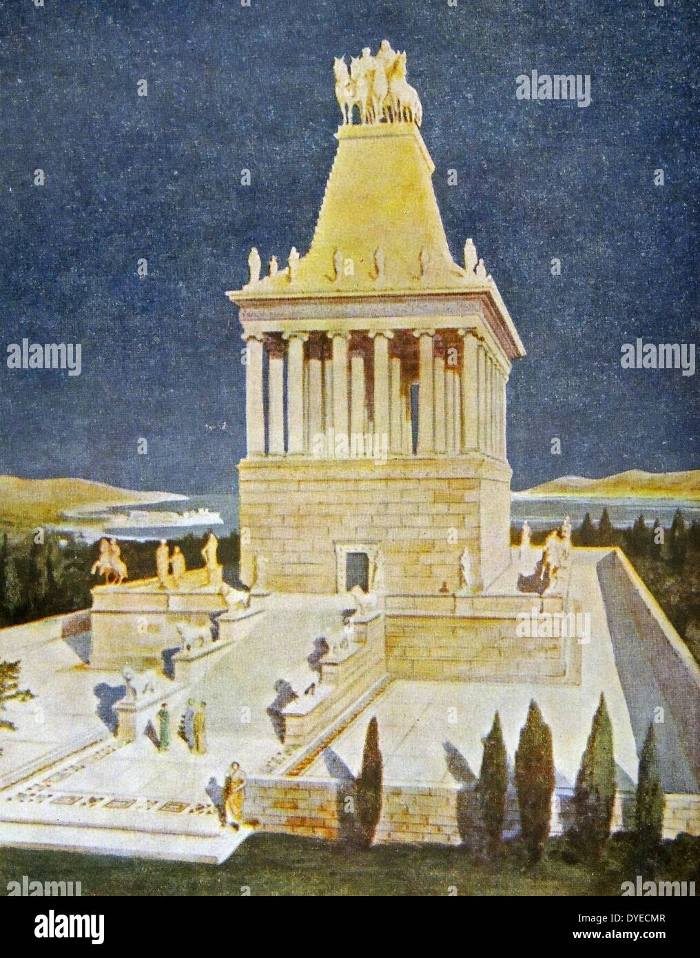 Une illustration du mausolée d'Halicarnasse, également connu sous le nom, le tombeau de Mausole. Construit entre 353 et 350 av. J.-C. à Halicarnasse (aujourd'hui Bodrum, Turquie) pour Mausole Satrape, un à l'Empire perse, et son épouse. Banque D'Images
