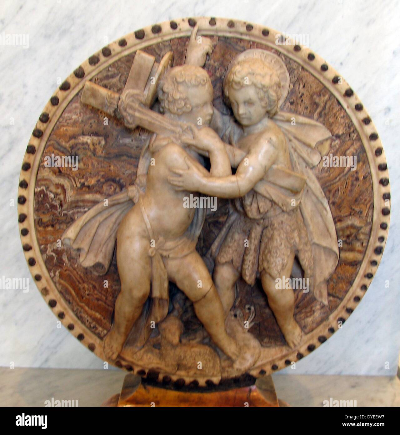Sculpture en marbre de l'Enfant Jésus et Jean le Baptiste 1474 A.D. Banque D'Images