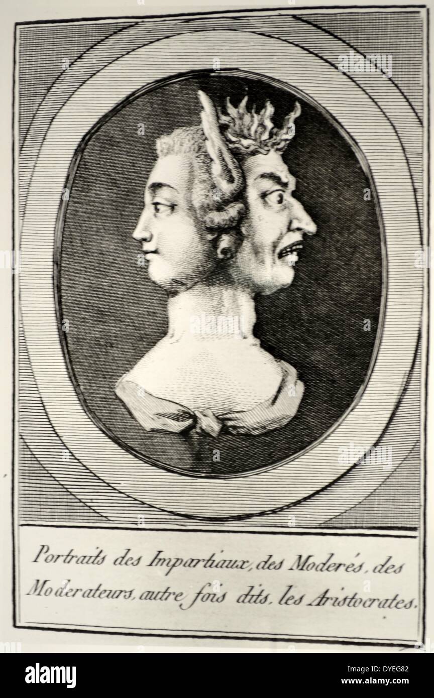 Portraits des impartiaux, des modérés, des modérateurs, autre fois dits les aristocrates (1789) un révolutionnaire français illustration montrant les deux visages de l'aristocratie Banque D'Images