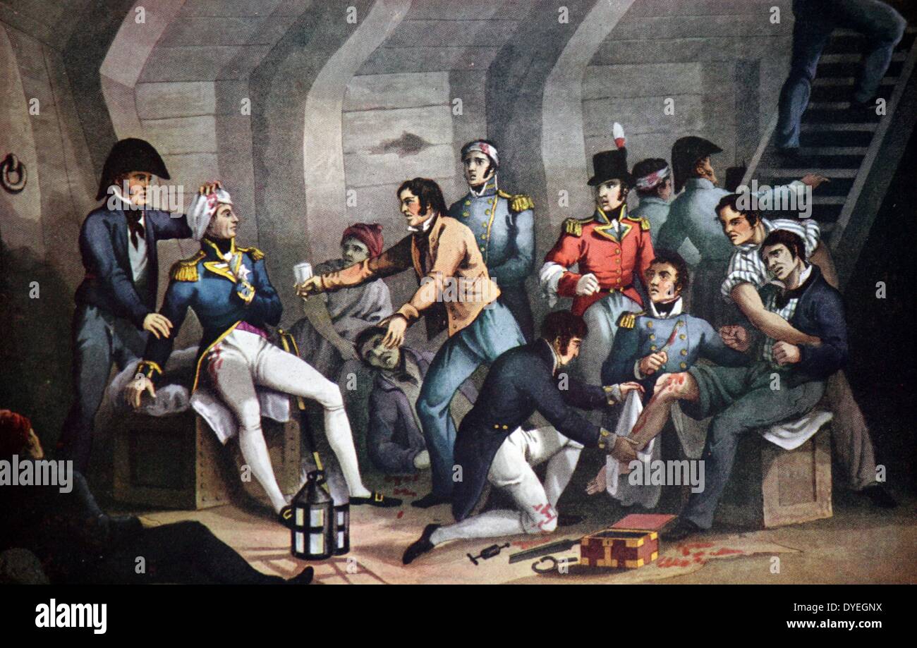 L'amiral Horatio Nelson dans le cockpit de H.M.S. 'Avant-garde' à la bataille du Nil, 1er août, 1798. Banque D'Images