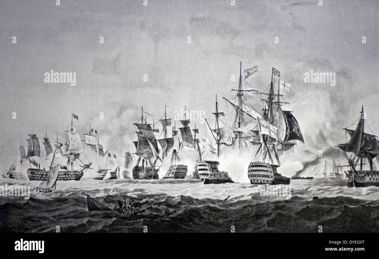 La bataille de Trafalgar, 21 octobre 1805, a été un engagement naval se sont battus par la Marine royale britannique contre les flottes combinées de la marine française et la marine espagnole, pendant la guerre de la troisième coalition des guerres napoléoniennes. Banque D'Images