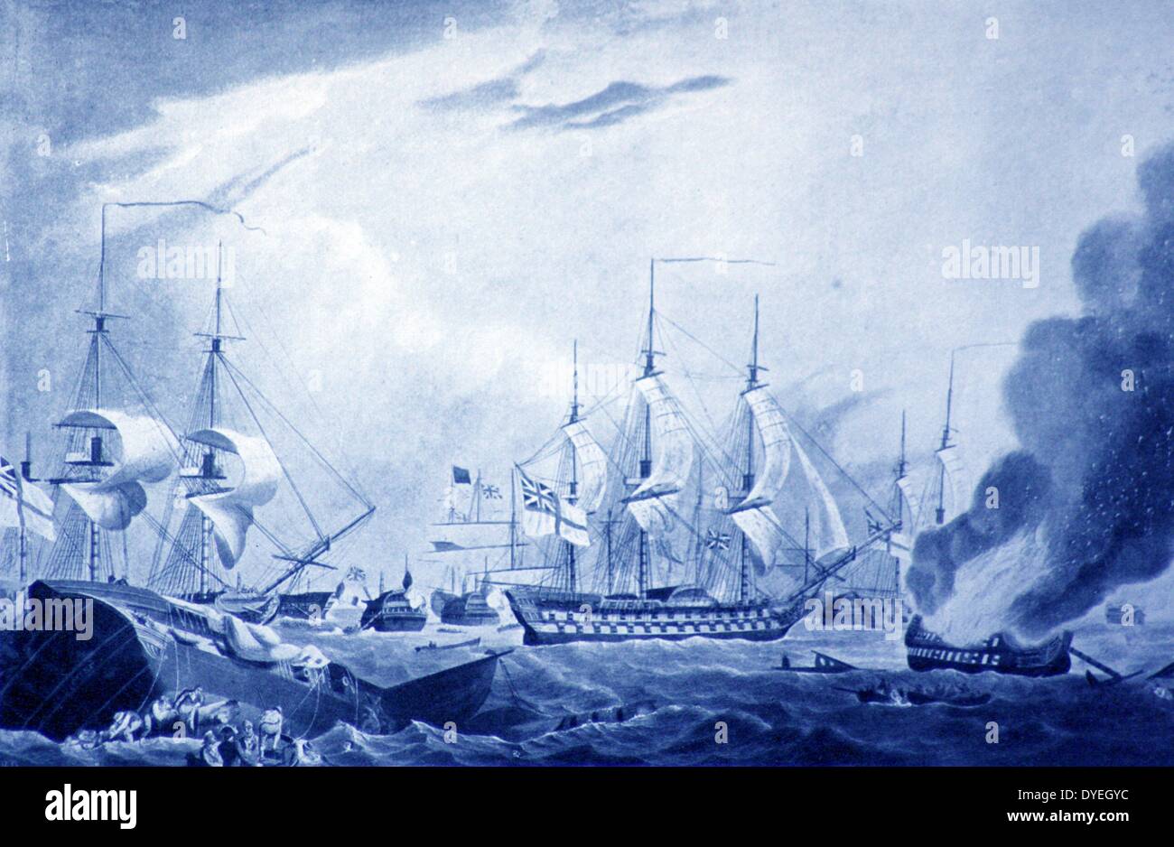 La bataille du Nil, 1er août 1798 - Le matin après, a été une importante bataille navale entre la Royal Navy britannique et la marine de la République française à Aboukir Bay sur la côte de la mer Méditerranée au large de l'Égypte. Banque D'Images